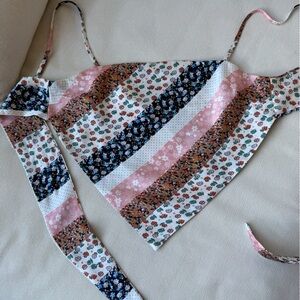 Princess Polly Pink, White, Navy & Brown Floral Bandana Top